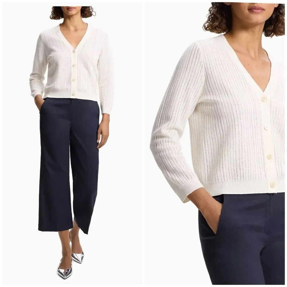 Stripe Linen Jacquard Cropped Cardigan